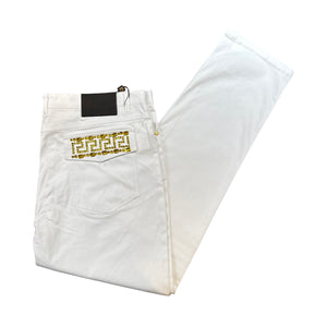 Prestige White Yellow Greek Key Crystal High End Pants - Dudes Boutique