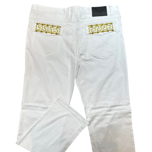 Prestige White Yellow Greek Key Crystal High End Pants - Dudes Boutique