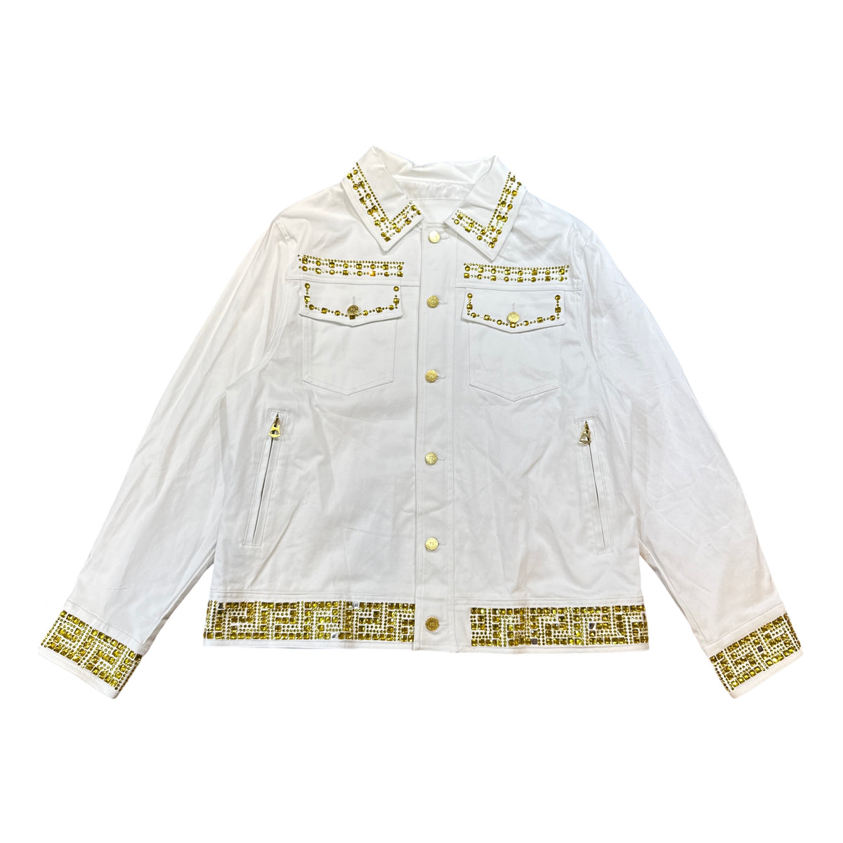 Prestige White Yellow Studded Crystal Jacket - Dudes Boutique