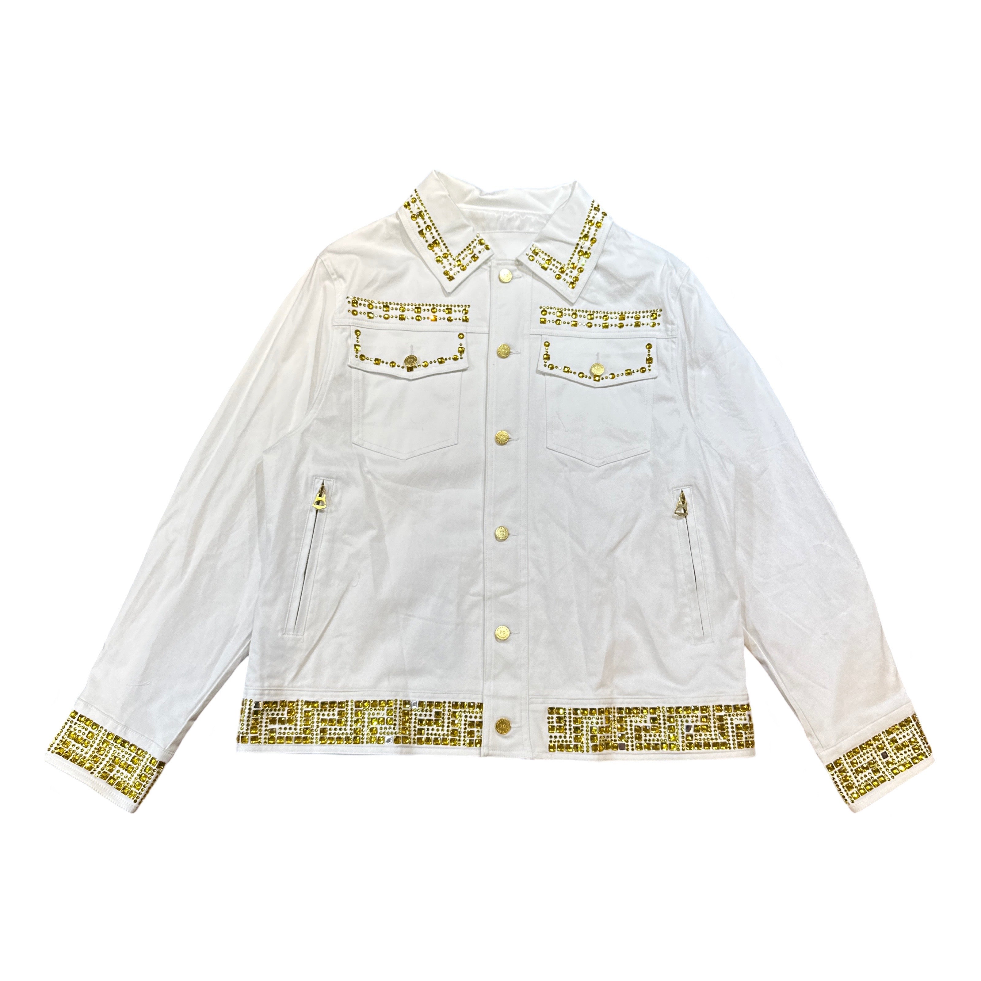 Prestige White Yellow Studded Crystal Jacket - Dudes Boutique