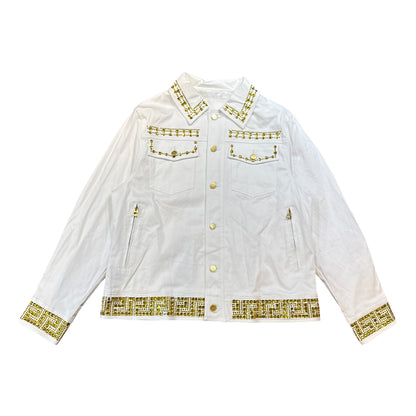 Prestige White Yellow Studded Crystal Jacket - Dudes Boutique