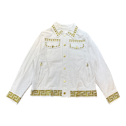 Prestige White Yellow Studded Crystal Jacket - Dudes Boutique