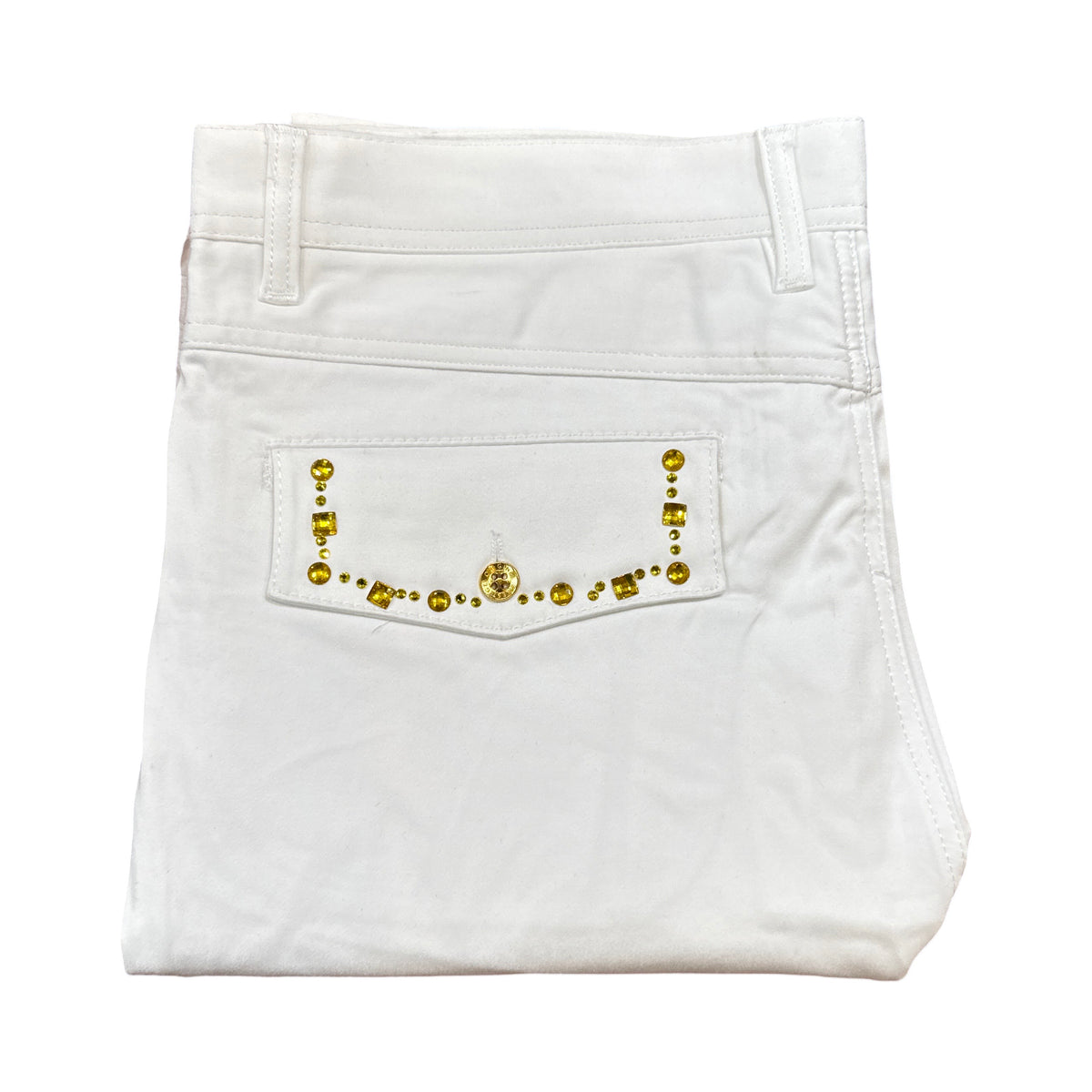 Prestige White Yellow Studded Crystal High End Pants - Dudes Boutique