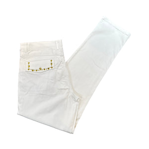 Prestige White Yellow Studded Crystal High End Pants - Dudes Boutique