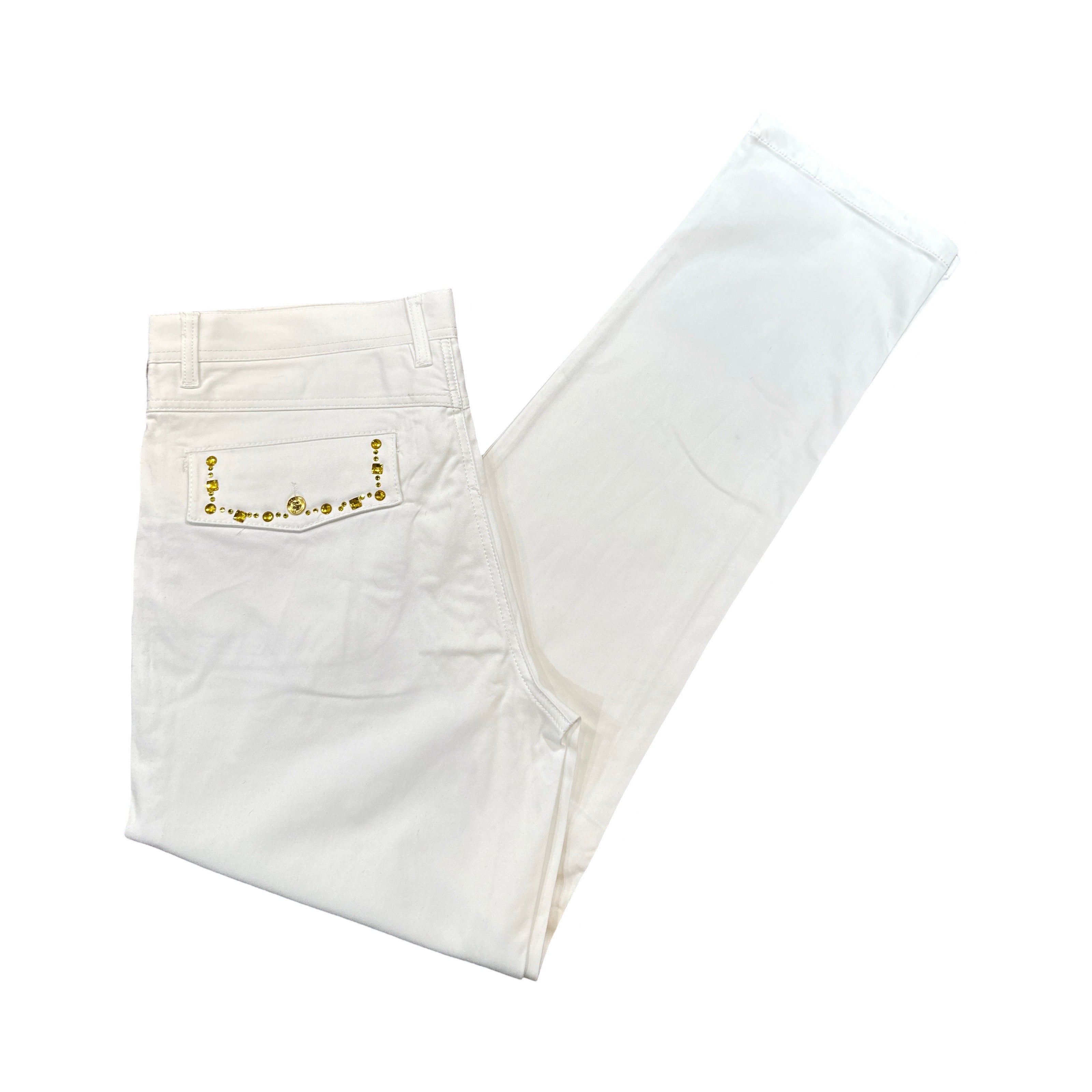 Prestige White Yellow Studded Crystal High End Pants - Dudes Boutique