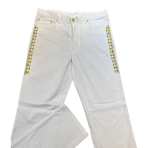 Prestige White Yellow Studded Crystal High End Pants - Dudes Boutique