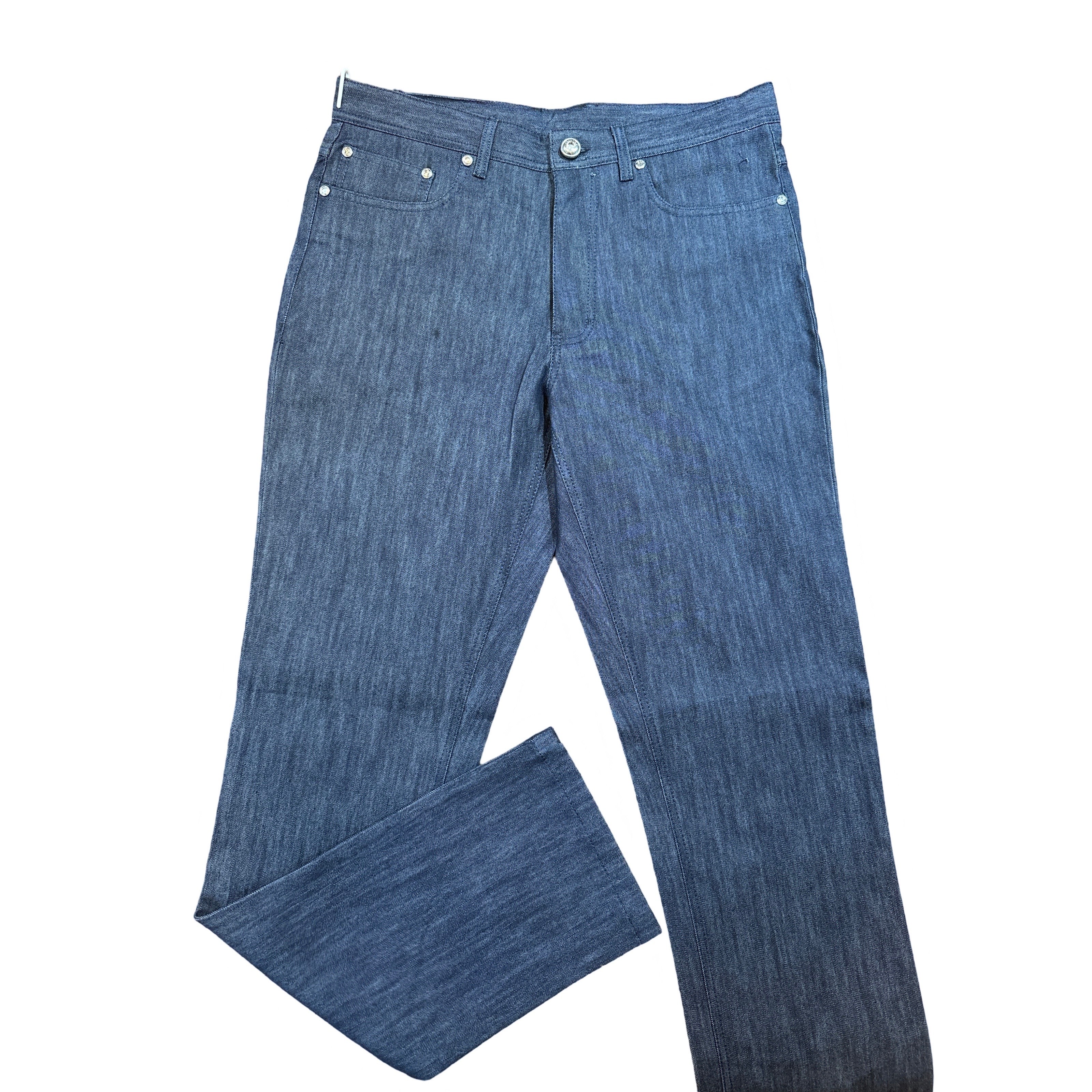 Prestige Denim Blue Greek Key Crystal High End Pants - Dudes Boutique