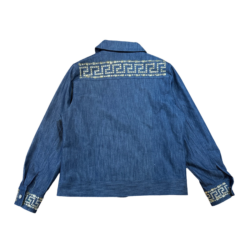 Prestige Denim Blue Greek Key Crystal Jacket - Dudes Boutique