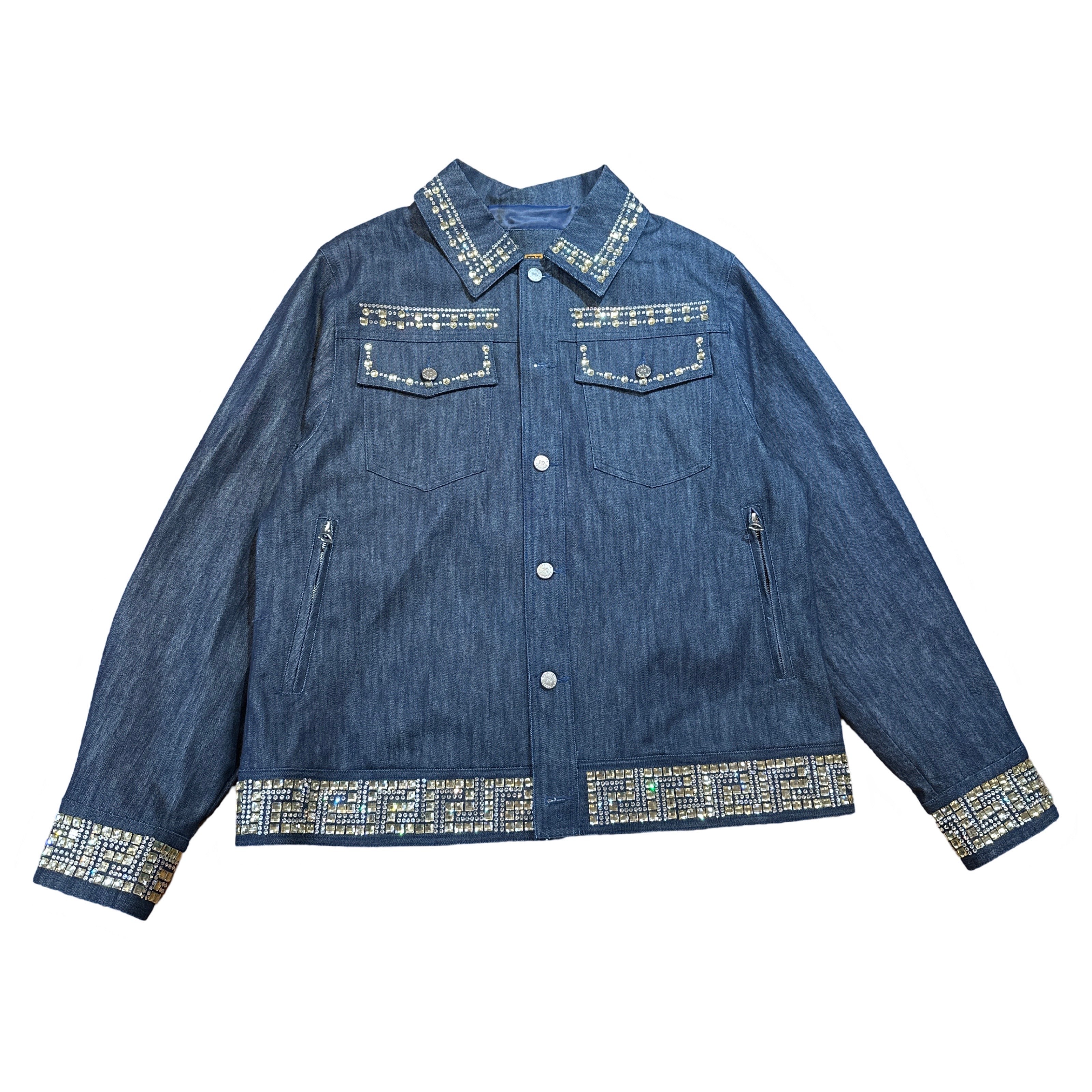 Prestige Denim Blue Studded Crystal Jacket - Dudes Boutique