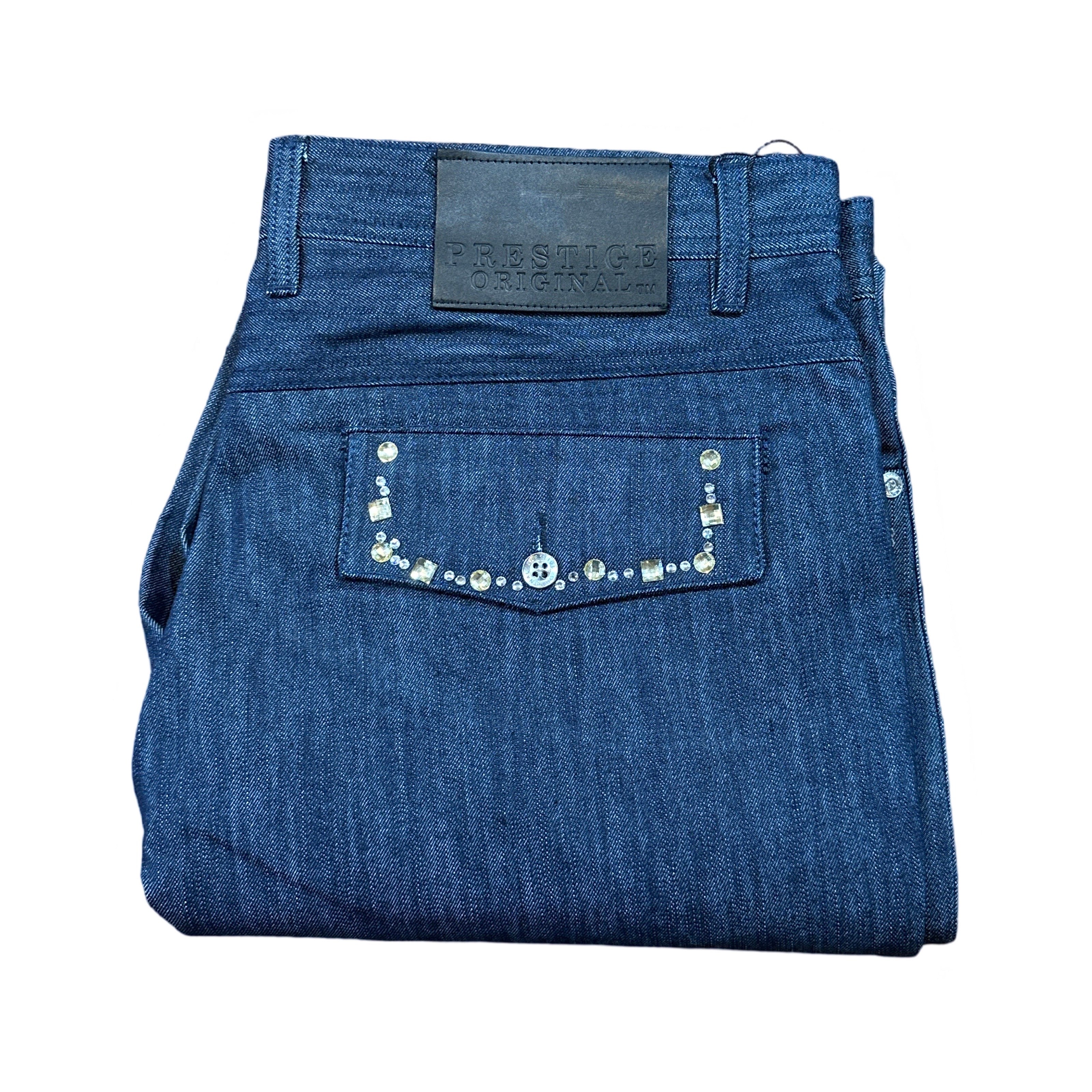 Prestige Denim Blue Studded Crystal High End Pants - Dudes Boutique