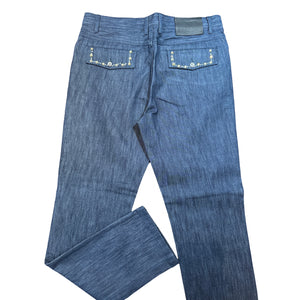 Prestige Denim Blue Studded Crystal High End Pants - Dudes Boutique