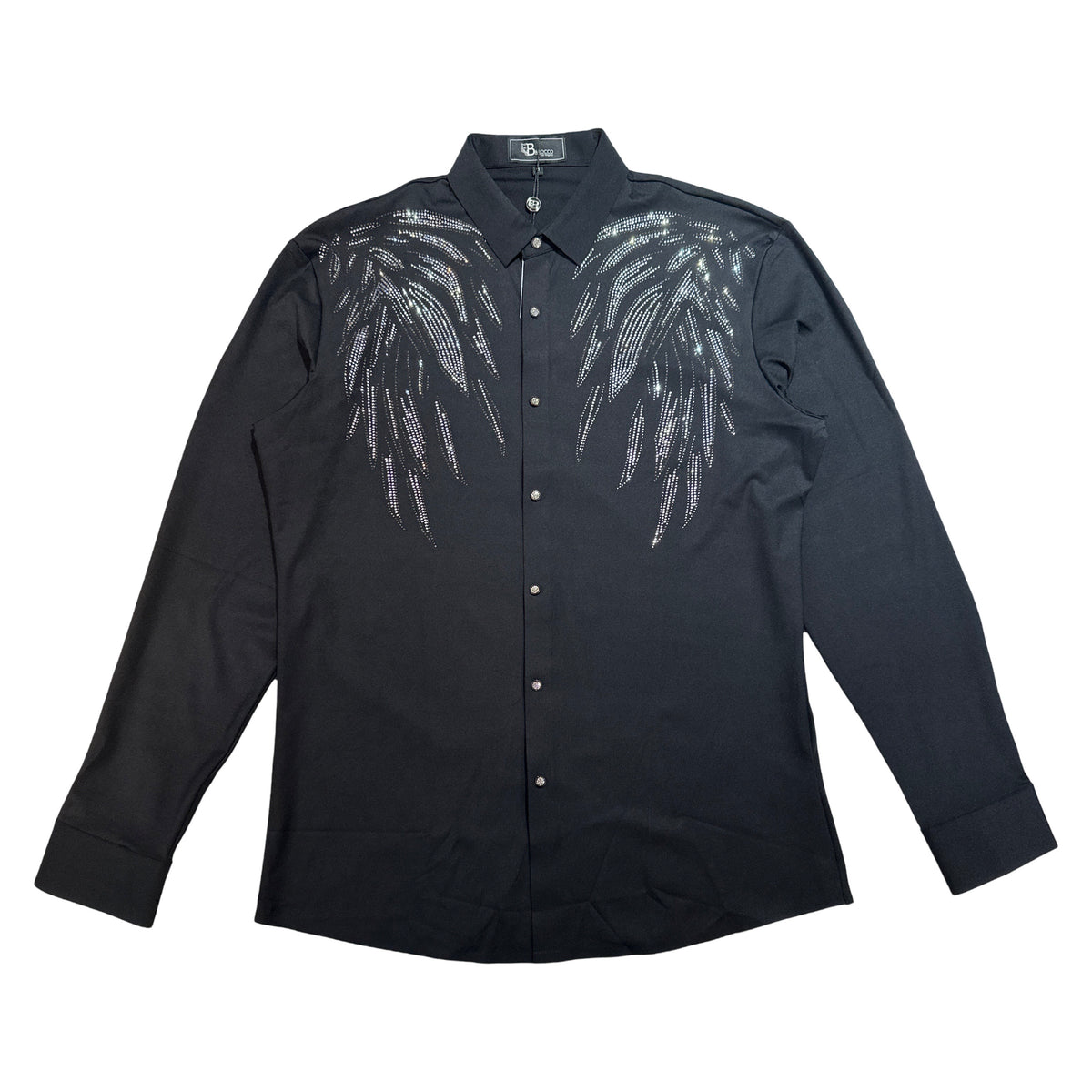 Barocco Black Crystal Angel Winged Button Up Shirt - Dudes Boutique