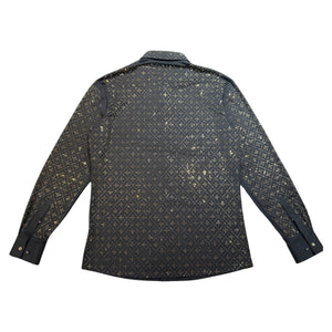 Barocco Black Crystal Golden Star Button Up Shirt - Dudes Boutique