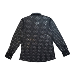 Barocco Black Crystal Silver Star Button Up Shirt - Dudes Boutique