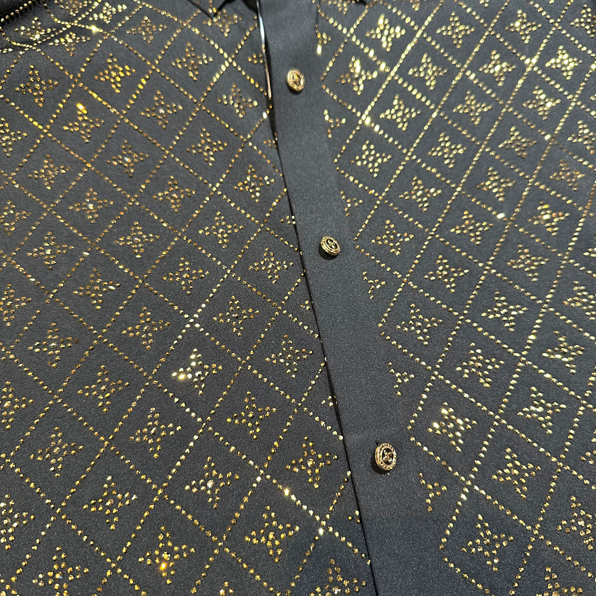 Barocco Black Crystal Golden Star Button Up Shirt - Dudes Boutique