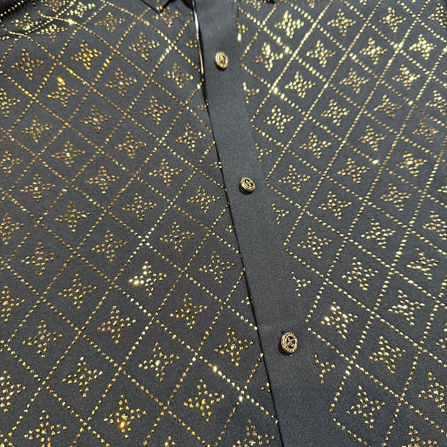 Barocco Black Crystal Golden Star Button Up Shirt - Dudes Boutique