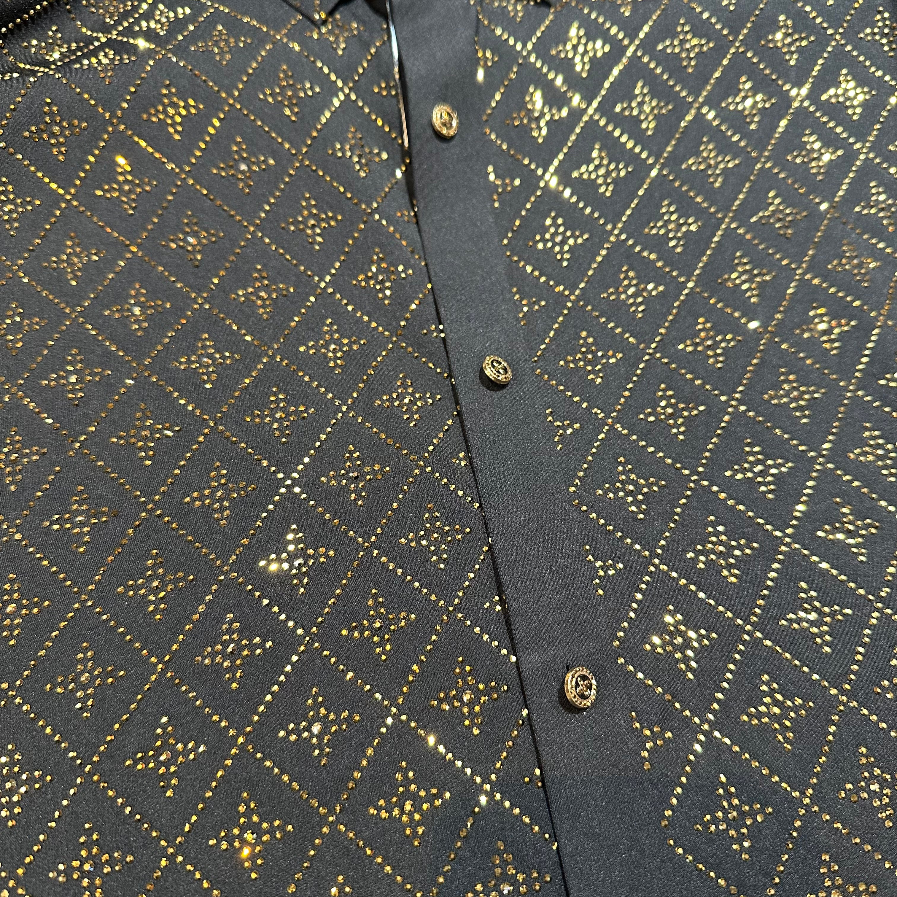 Barocco Black Crystal Golden Star Button Up Shirt - Dudes Boutique