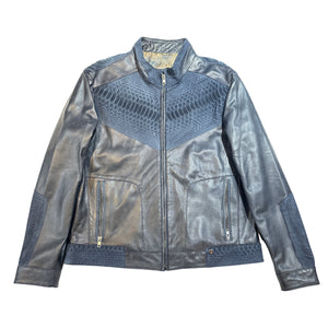 Marco Di Milano Men's Blue Python & Perforated Lambskin Jacket - Dudes Boutique