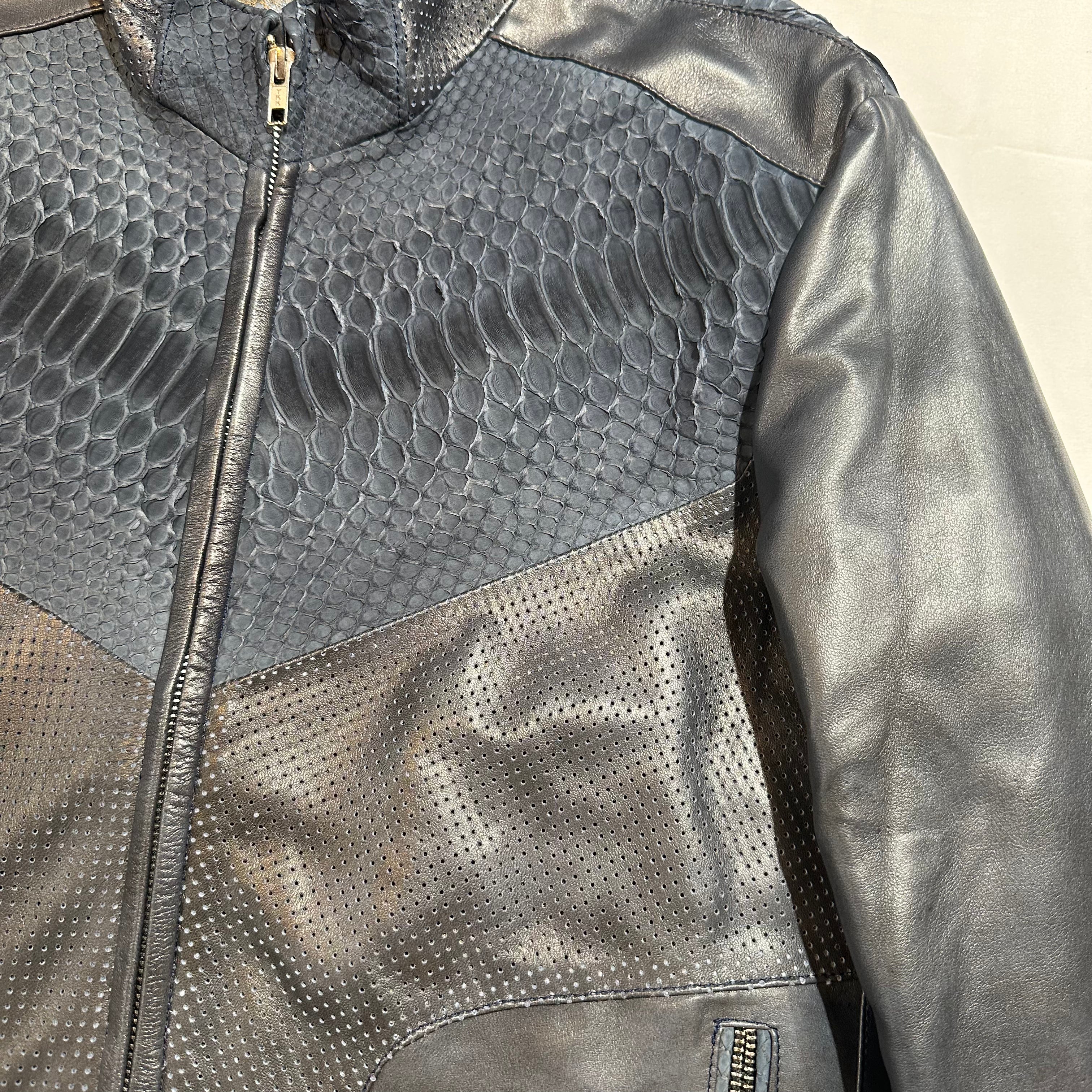 Marco Di Milano Men's Blue Python & Perforated Lambskin Jacket - Dudes Boutique