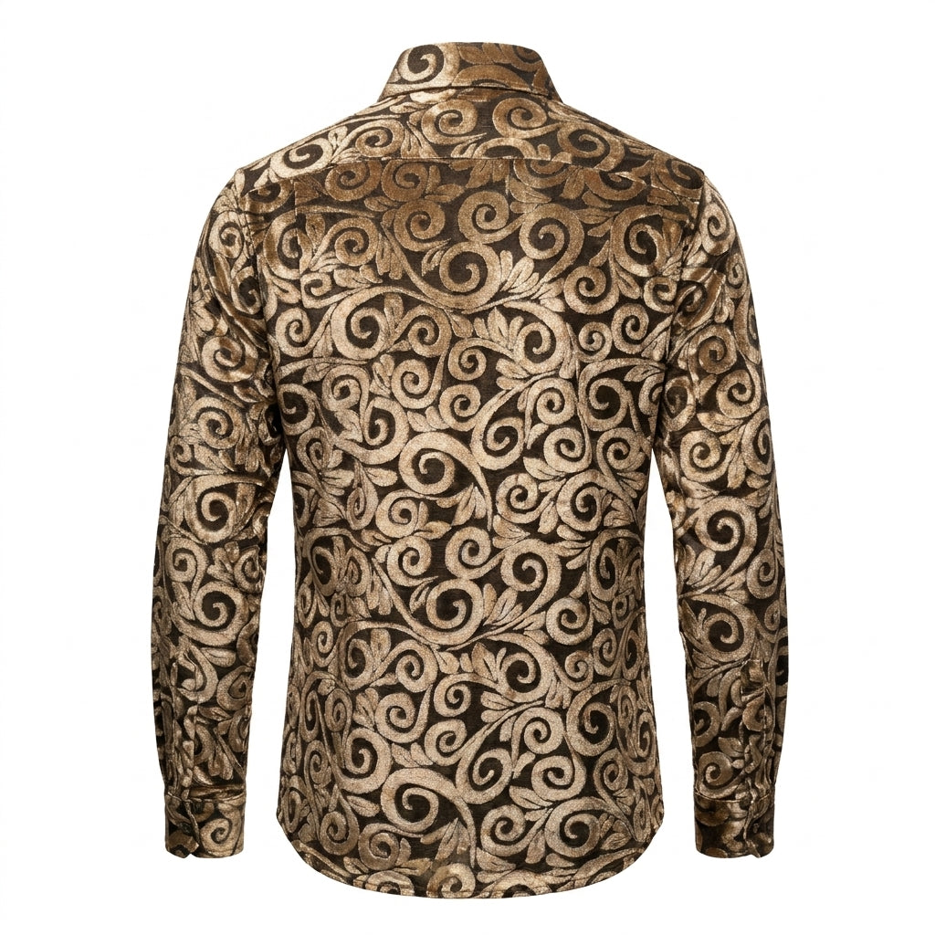 Pronti S6840 Gold Burnout Velvet Button Up Shirt
