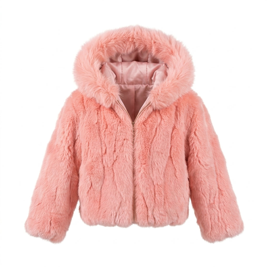 Kashani Kids pink genuine rabbit fur hooded jacket