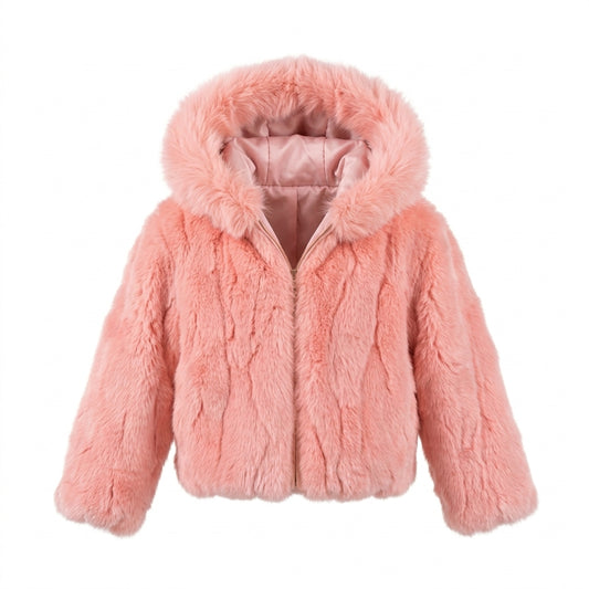 Kashani Kids pink genuine rabbit fur hooded jacket
