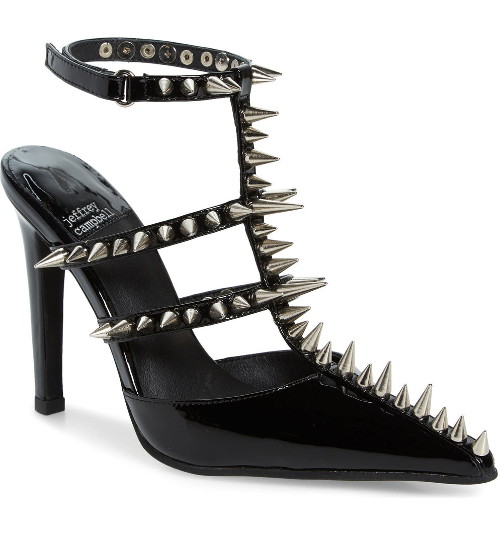 Jeffrey Campbell Black Step Back Spiked Pointed Toe Pump - Dudes Boutique