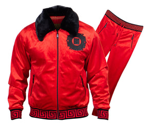 Prestige Red / Black Greek Key Velour Jogger Set - Dudes Boutique