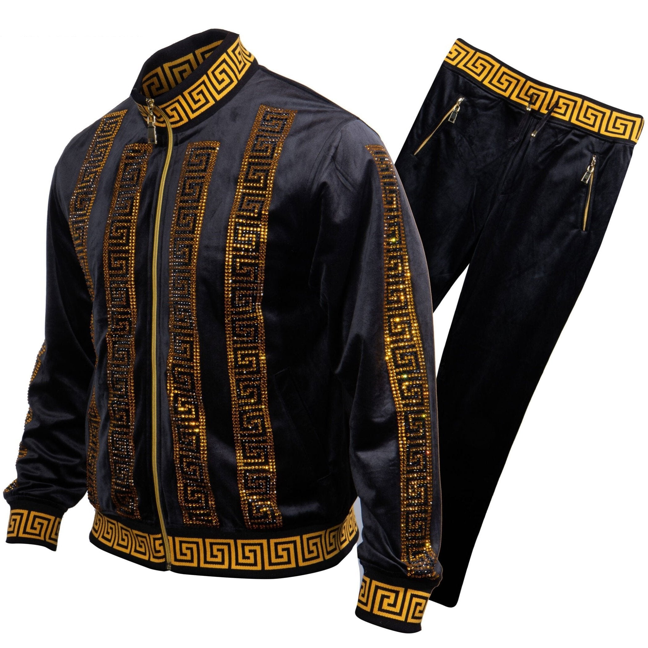 Prestige Gold / Black Row Crystal Greek Key Jogger Set - Dudes Boutique