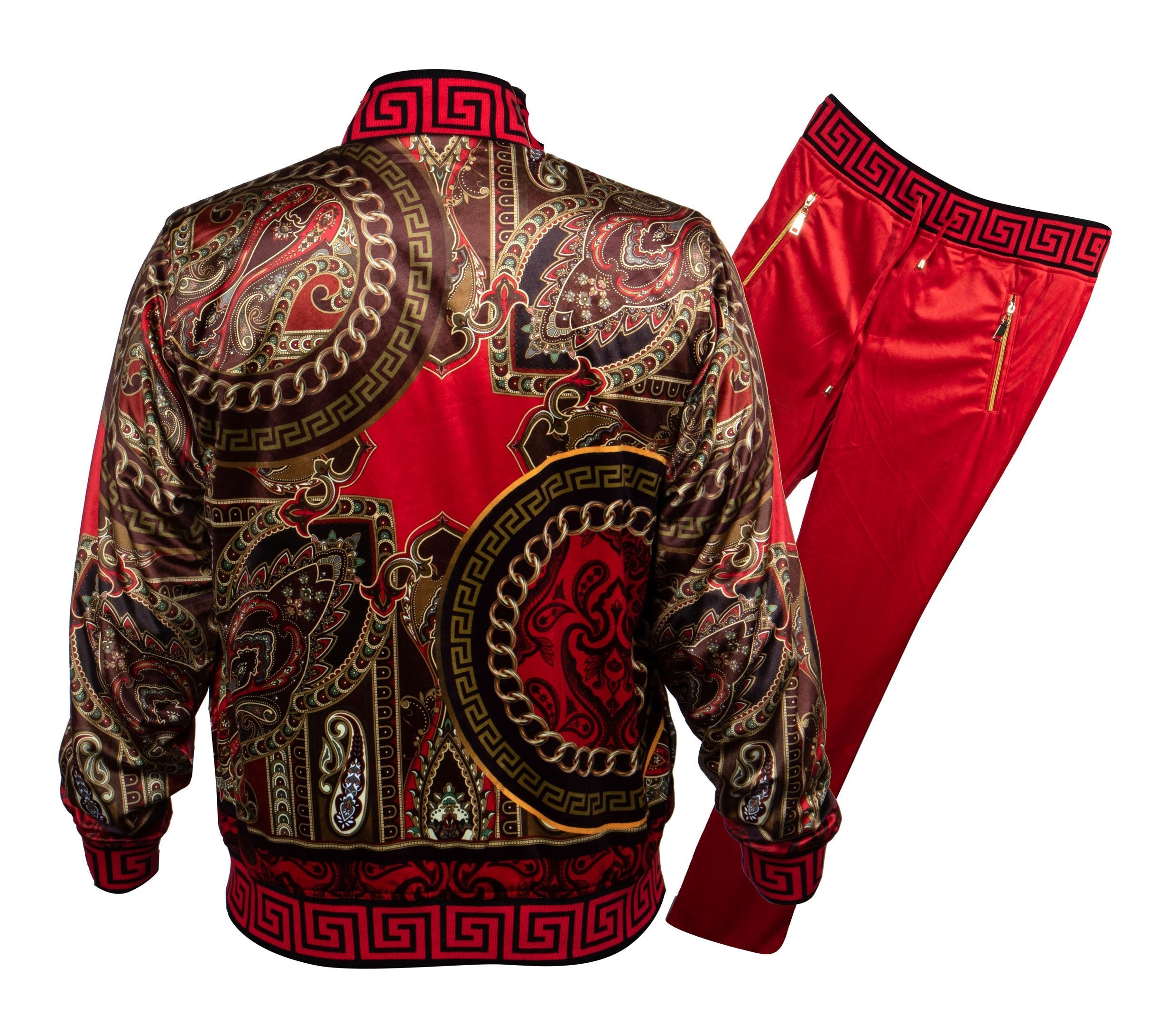 Prestige Red Paisley Chain Greek Key Reversible Jogger Set - Dudes Boutique