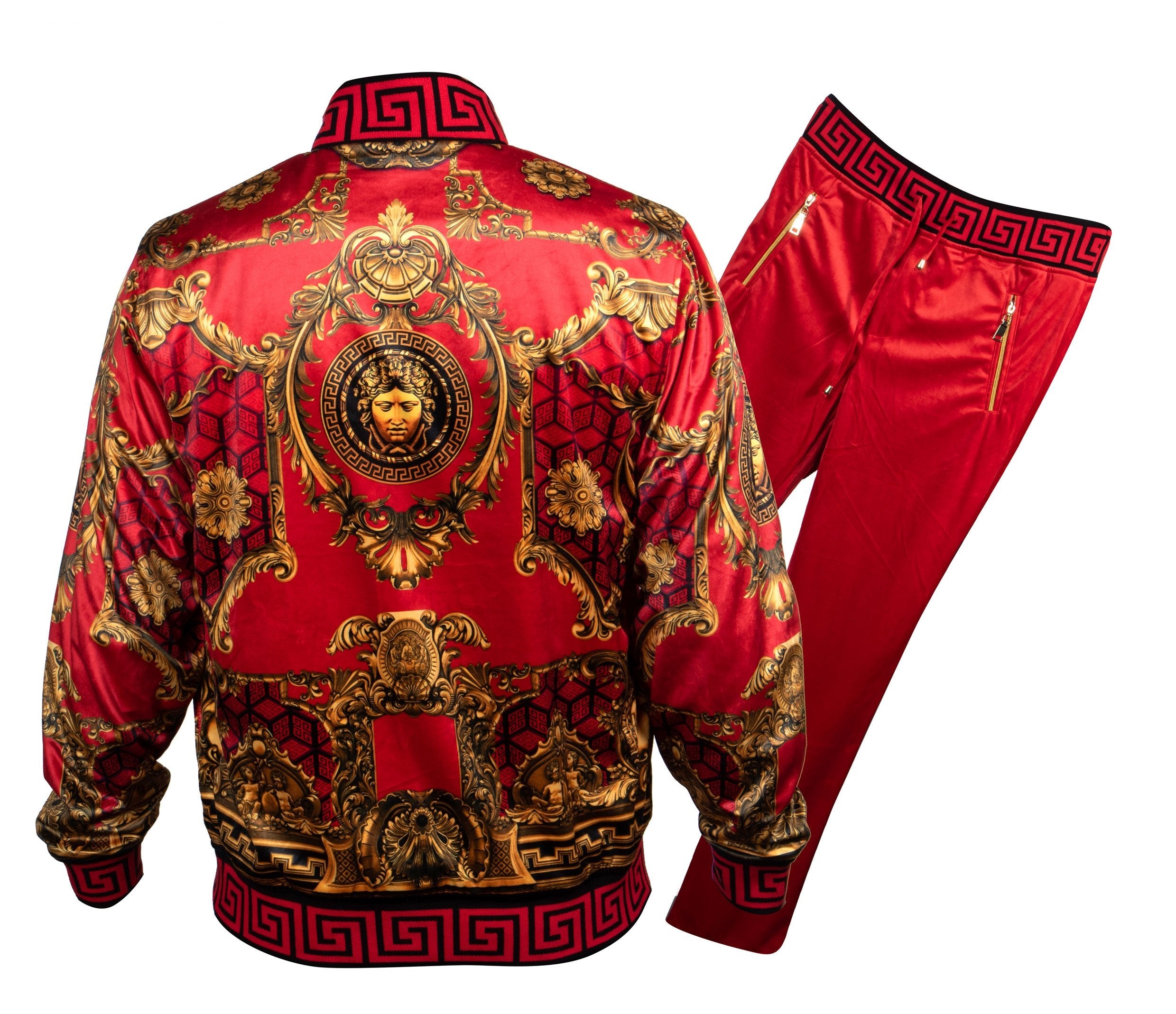 Prestige Red Honeycomb Greek Key Reversible Jogger Set - Dudes Boutique