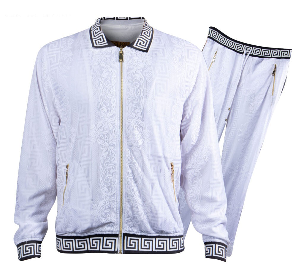 Prestige White Lace Greek Key Luxury Jogger Set - Dudes Boutique