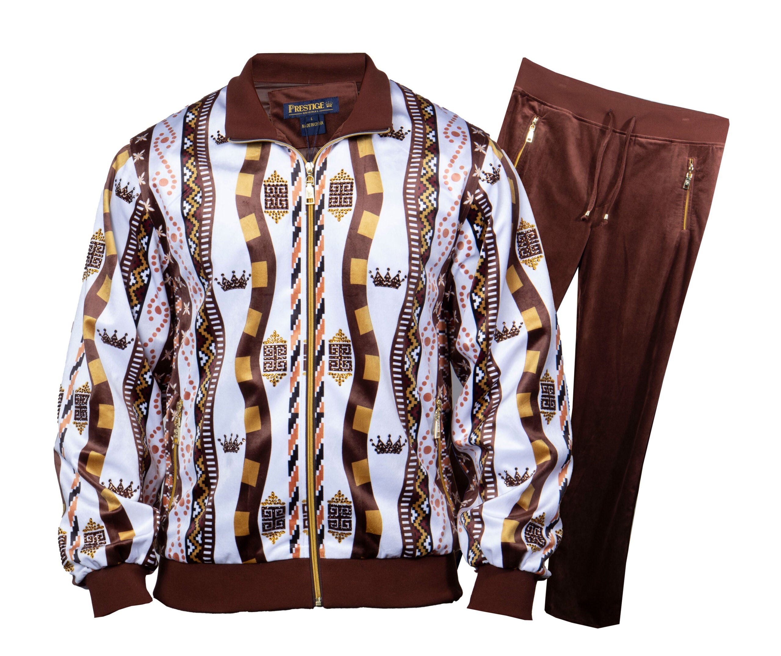 Prestige Brown Crown Print Jogger Set