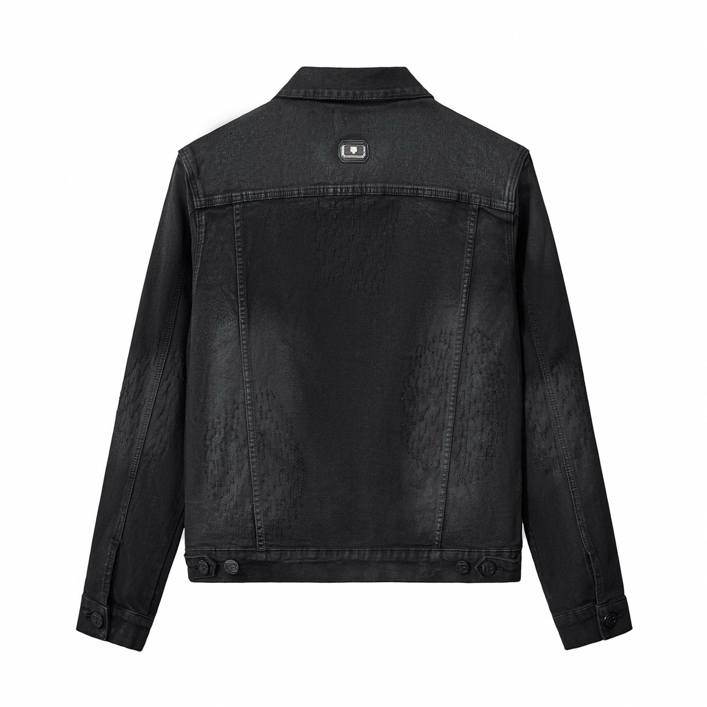 Obsidian Distressed Denim Jacket BLACK