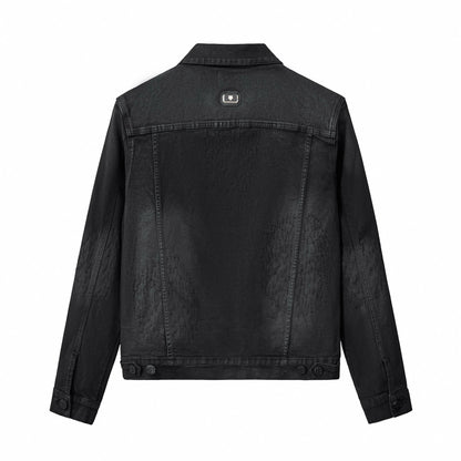Obsidian Distressed Denim Jacket BLACK