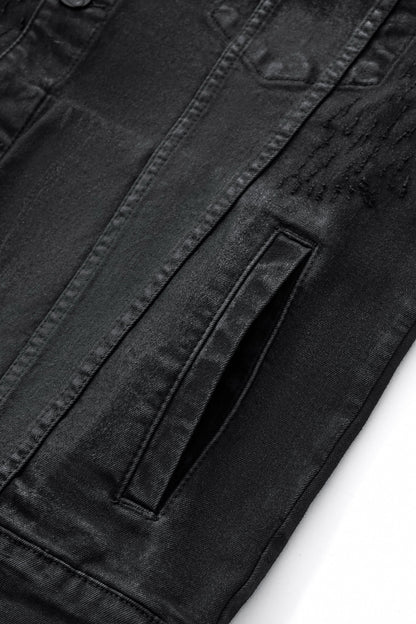 Obsidian Distressed Denim Jacket BLACK