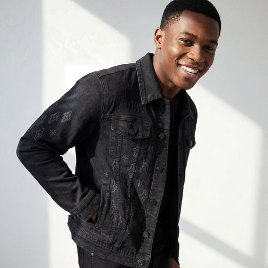 Regalia Medallion Print Denim Jkt BLACK