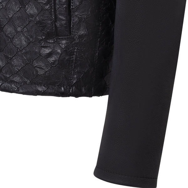 Kashani Black Pirarucu Fish / Lambskin Leather Jacket - Dudes Boutique