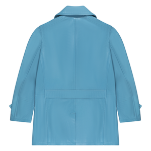 Kashani Powder Blue Double Breasted Lambskin 3/4 Trench Coat - Dudes Boutique