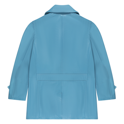 Kashani Powder Blue Double Breasted Lambskin 3/4 Trench Coat - Dudes Boutique