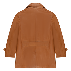 Kashani Cognac Double Breasted Lambskin 3/4 Trench Coat - Dudes Boutique