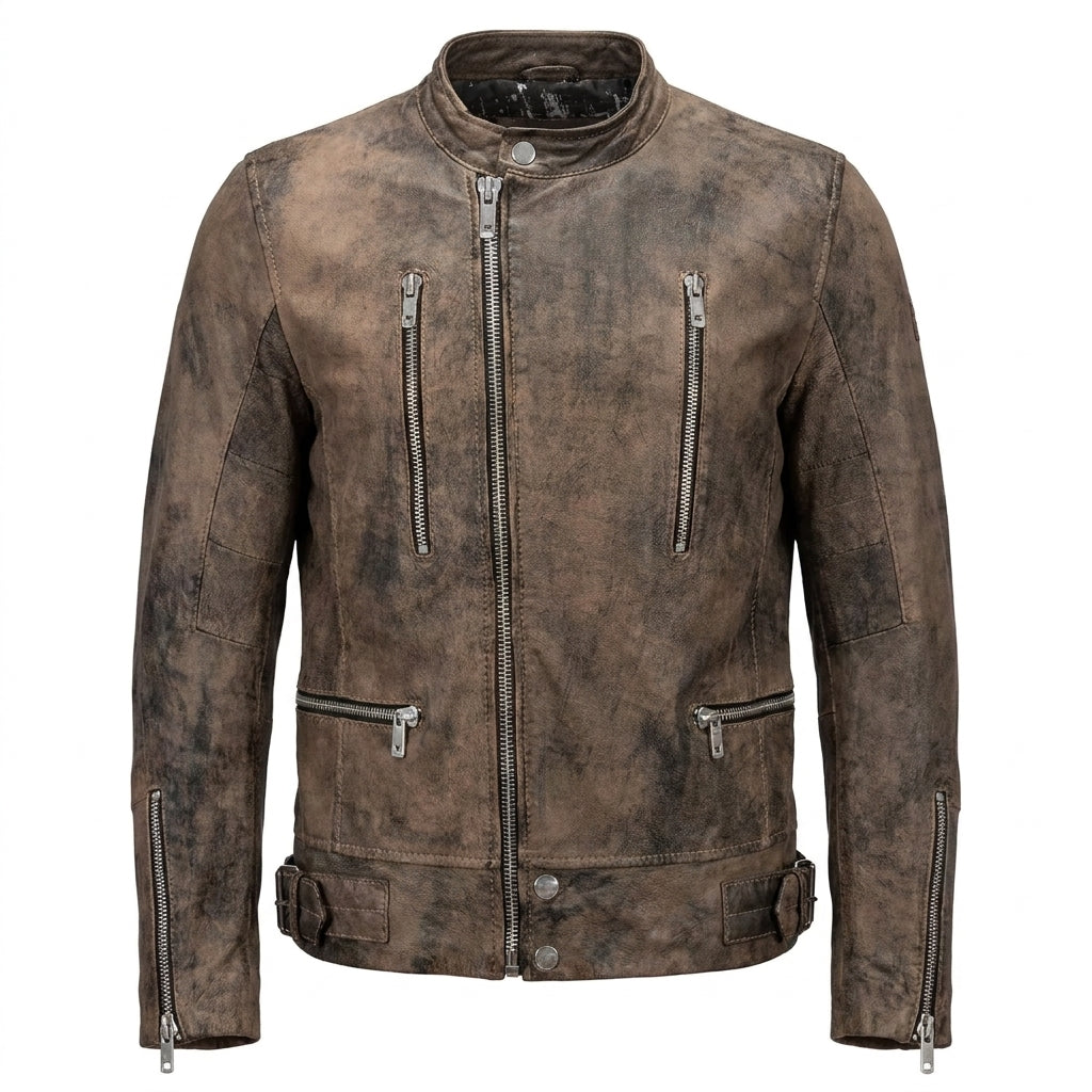 Mauritius Men's 'Tactical' Rustic Lambskin Biker Jacket