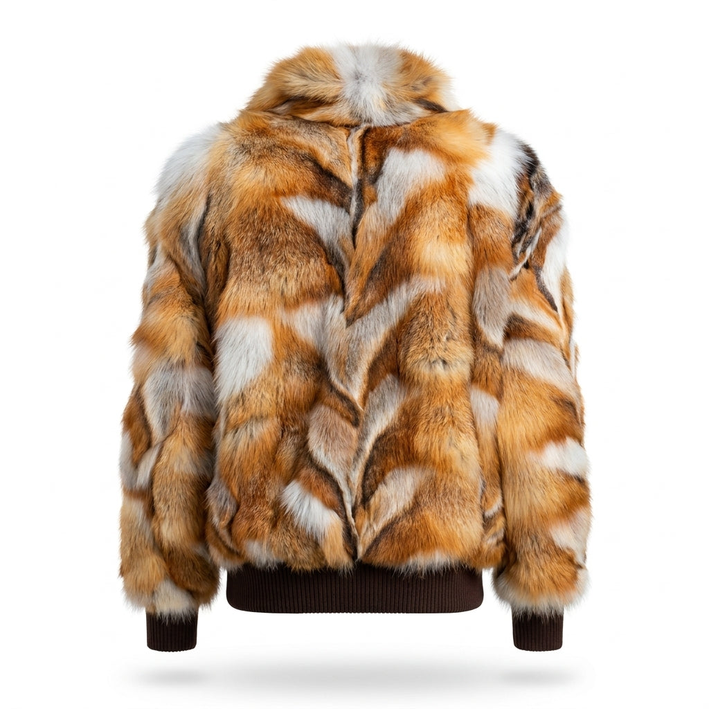 Kashani Men's Natural Red Fox Diamond Cut Bomber Coat