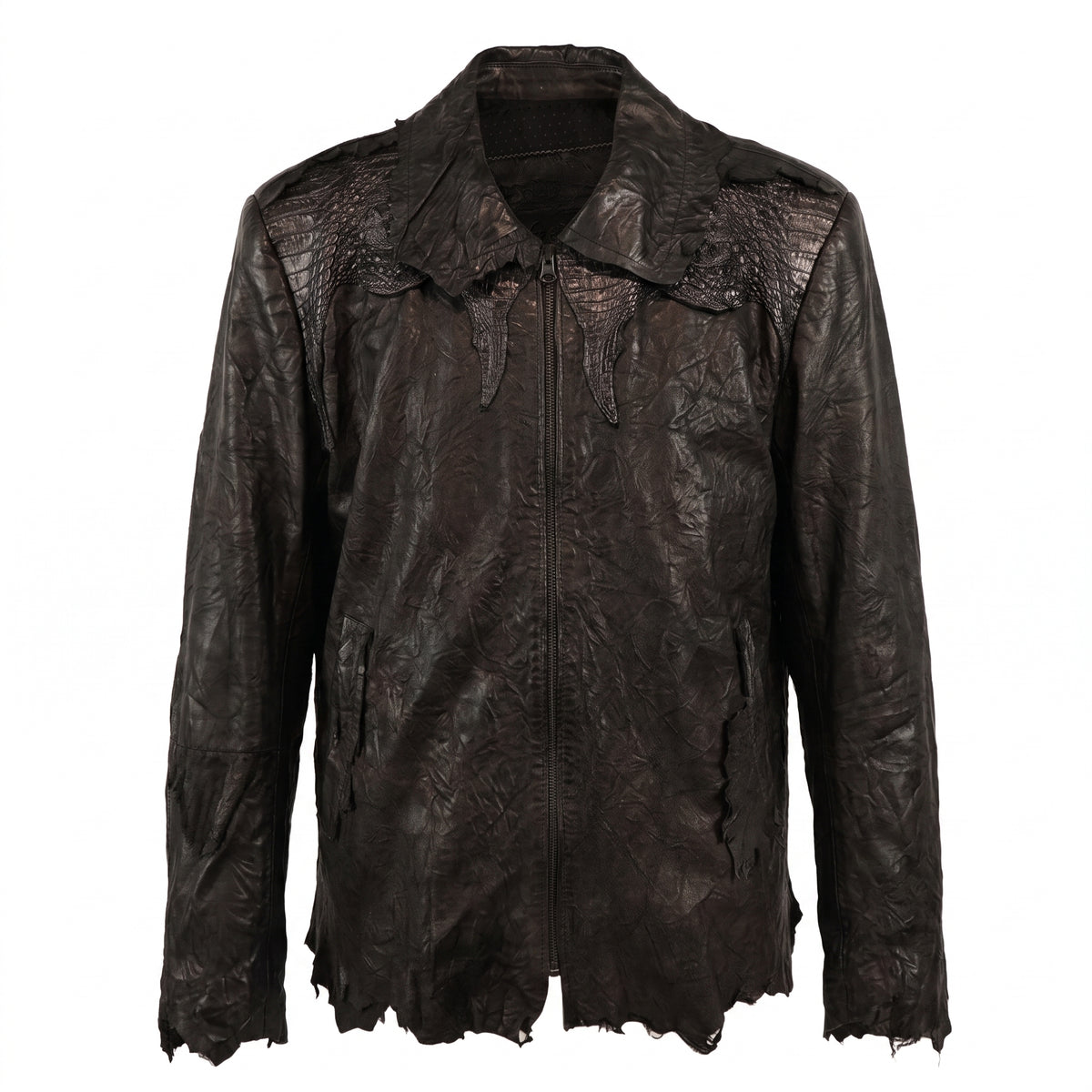Kashani Jet Black Crocodile/Lambskin Bomber Jacket