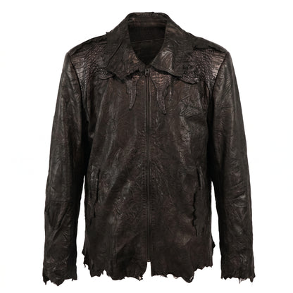 Kashani Jet Black Crocodile/Lambskin Bomber Jacket