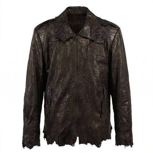 Kashani Jet Black Crocodile/Lambskin Bomber Jacket