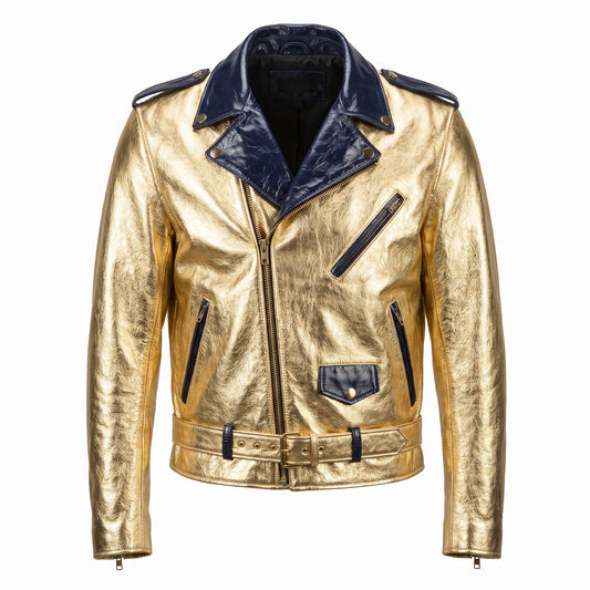 G-Gator Gold/Navy Cowhide/Patent Leather Biker Jacket