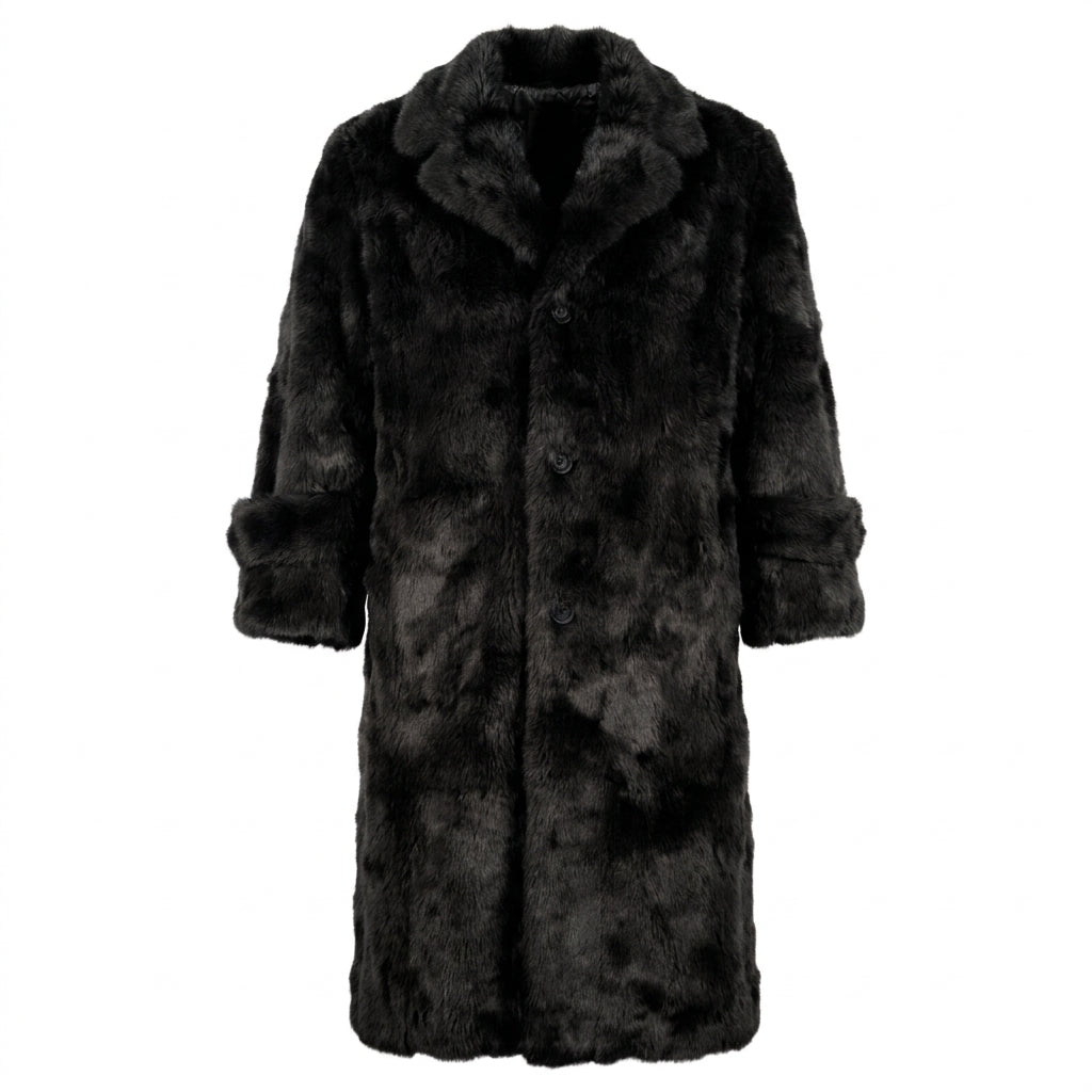 Kashani Men's Black Rabbit Fur Trench Coat