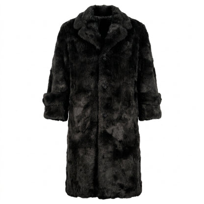 Kashani Men's Black Rabbit Fur Trench Coat