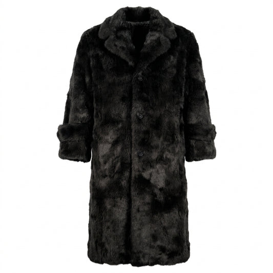 Kashani Men's Black Rabbit Fur Trench Coat